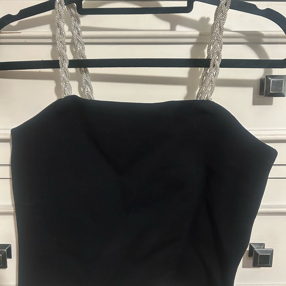 Camila Coelho Braided Rhinestone Spaghetti Strap Top